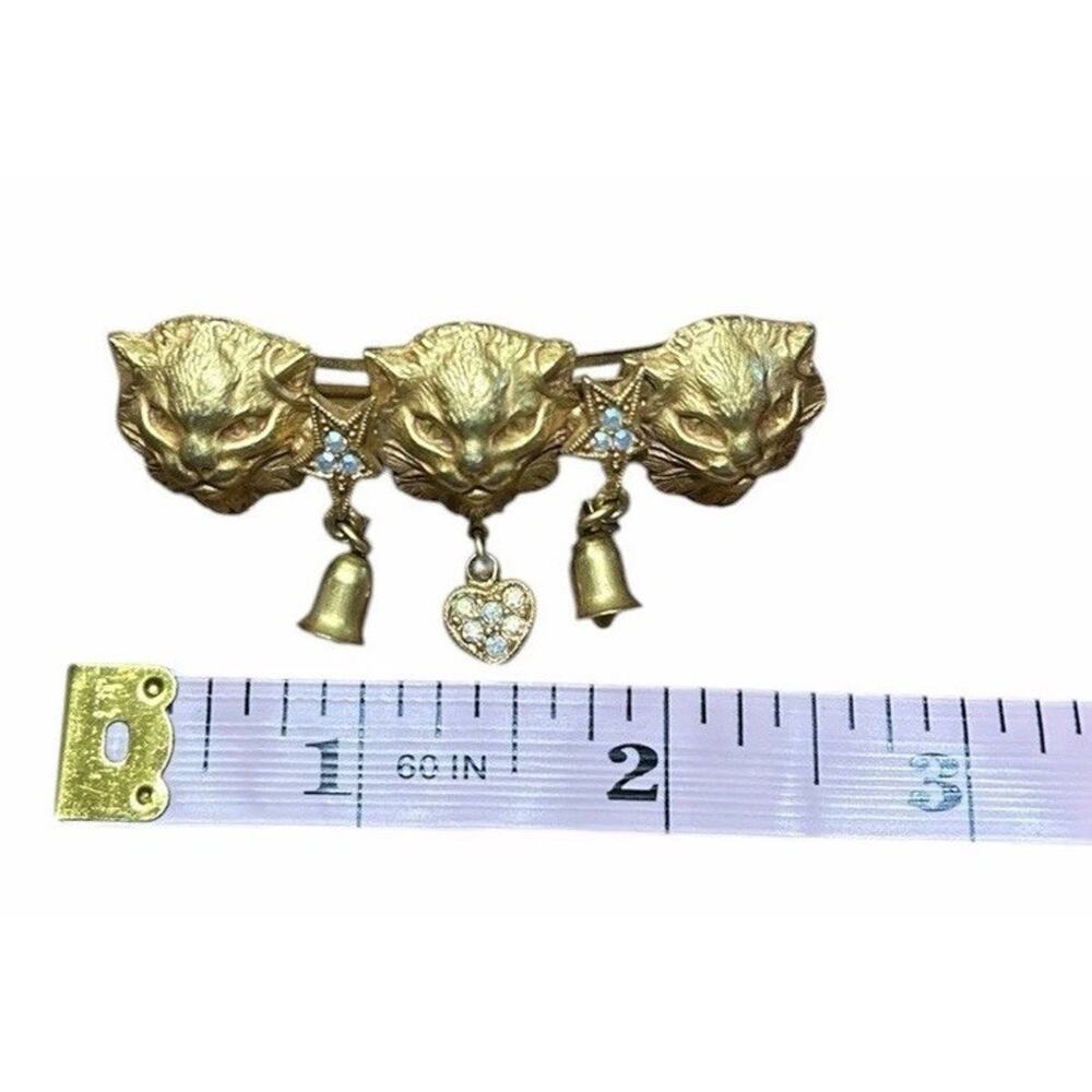 Vintage Kirks Folly Cat Barrette Gold Tone Made in France Rhinestone Heart Clip - Picture 5 of 5
